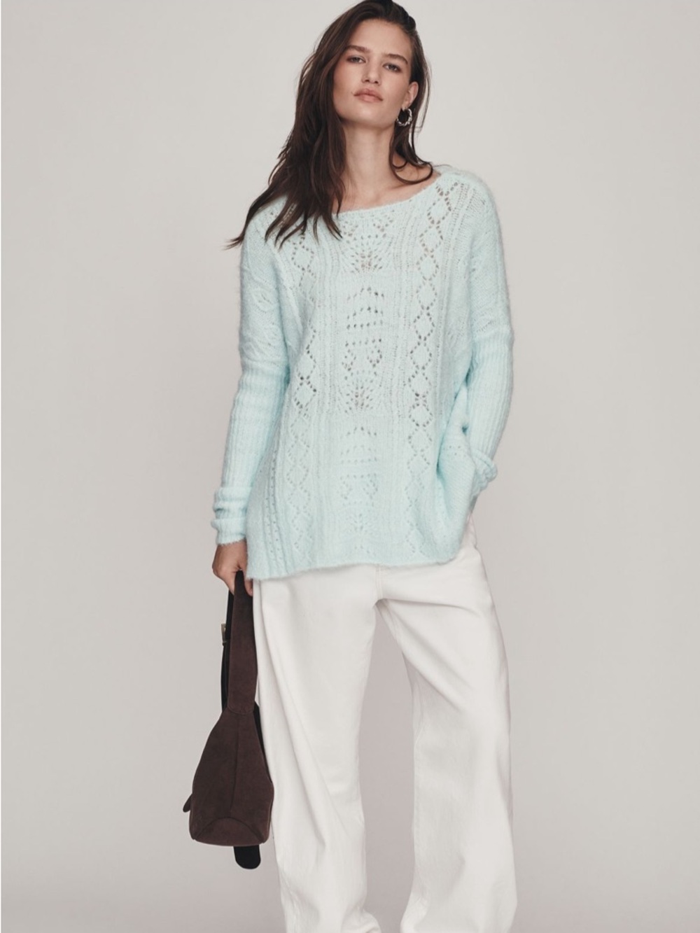 BY ANTHROPOLOGIE Long-sleeve Pointelle Sweater Light Blue Size Small